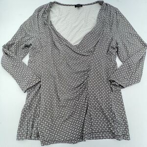 Talbots Women's Surplice Stretch Top Size L 3/4 Sleeves Ruching Geometric Print